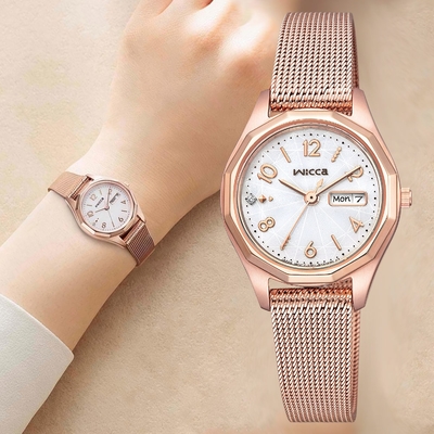 CITIZEN 星辰 Wicca 太陽能日曆米蘭帶女錶 週年慶狂歡 送禮推薦-26.5mm KH3-568-15