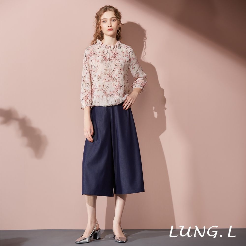 LUNG.L林佳樺 藍色仿牛仔布料八分褲裙 LU03E