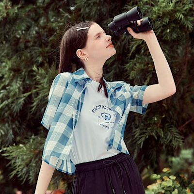 OUWEY歐薇 微透緹織格紋短版上衣式外套(藍；S-L)