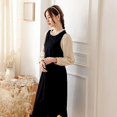 OB嚴選-假兩件荷葉立領後綁帶哺乳洋裝《MD0004-》