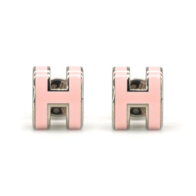 Hermes 愛馬仕 Pop H 立體簍空橢圓logo耳環-mini(粉/銀)