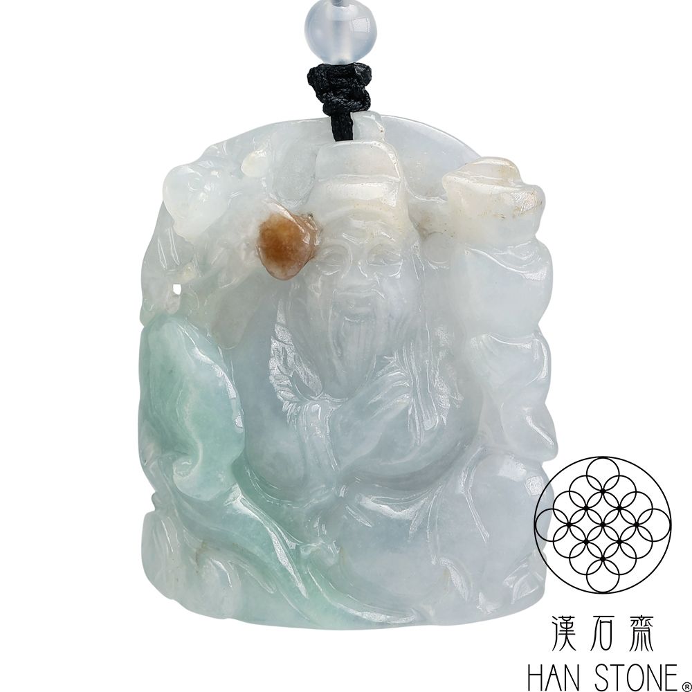 【漢石齋】天然翡翠A貨 土地公玉佩吊墜 冰種三彩(36*44*10mm)