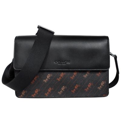 展示品_COACH深咖斜紋馬車圖印硬版方型斜背包(刮痕)