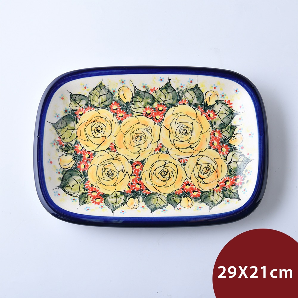 波蘭陶 繁花逸麗系列 長方形淺盤 29x21cm 波蘭手工製