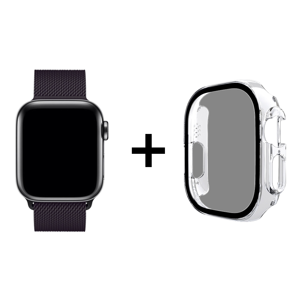 RedMoon Apple Watch Series Ultra 3/2/9/8/7 米蘭不銹鋼磁吸錶帶+PC全包覆雙料防摔保護殼41/45/49m (49m)