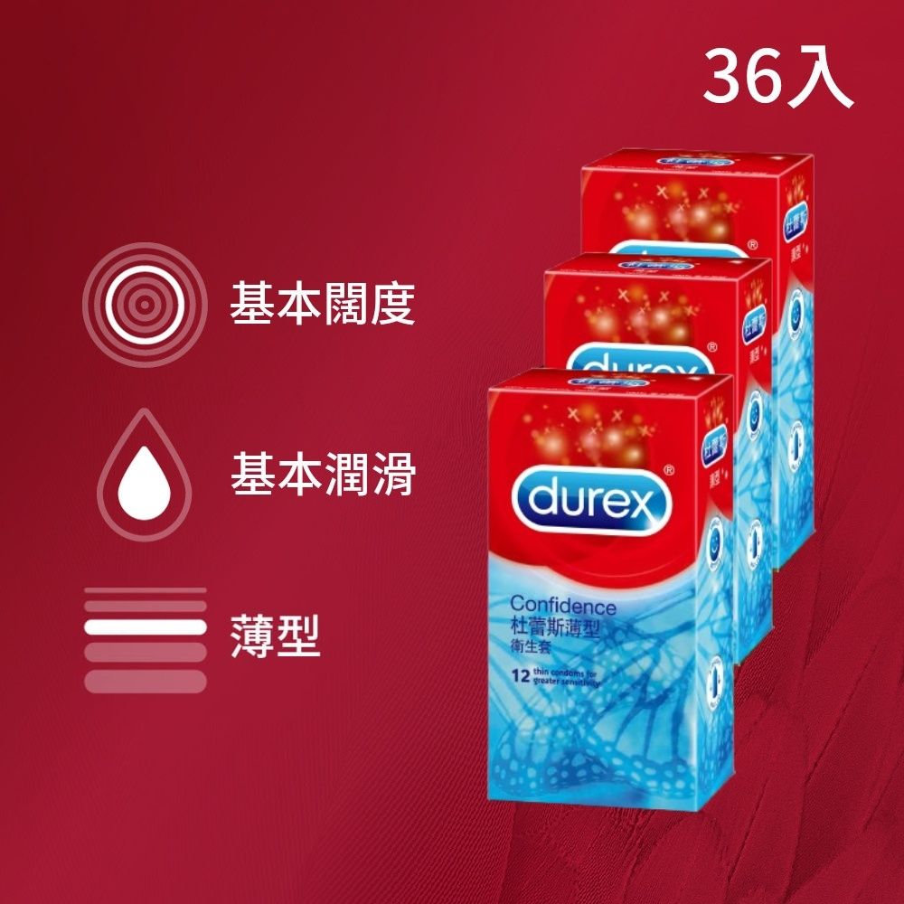 【Durex 杜蕾斯】薄型裝衛生套/保險套3盒(共36入)