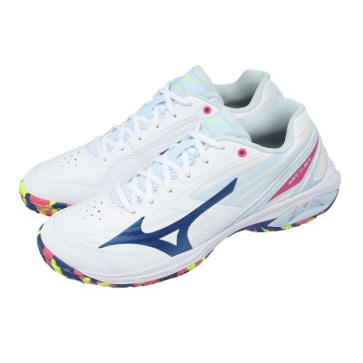 Mizuno 美津濃 羽球鞋 Wave Claw 4 寬楦 男鞋 白 藍 緩震 回彈 支撐 71GA2643-02