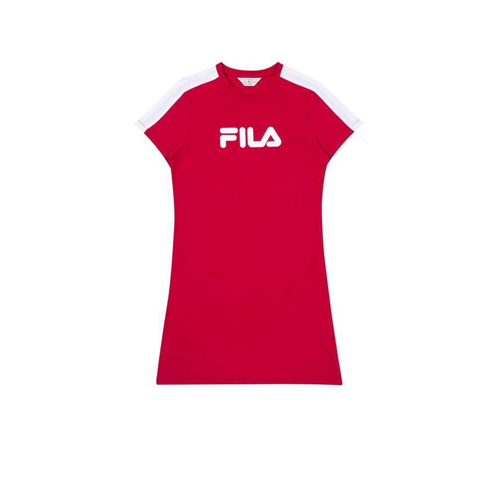 FILA 女短袖針織洋裝-紅色 5DRY-5903-RD