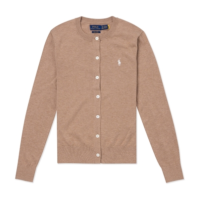 Polo Ralph Lauren RL 熱銷圓領刺繡小馬針織開襟外套(女)-駝色
