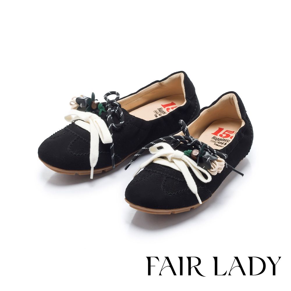 FAIR LADY 軟實力 流蘇小花雙鞋帶休閒鞋 黑 (5M3282)