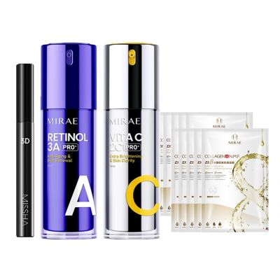 【MIRAE 未來美】早C晚A精華組｜美白＋煥膚雙精華贈面膜10片＋睫毛膏