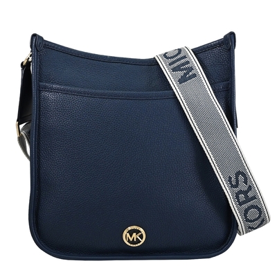 MICHAEL KORS LUISA  經典荔枝皮革寬背帶拉鍊斜背包(深藍)