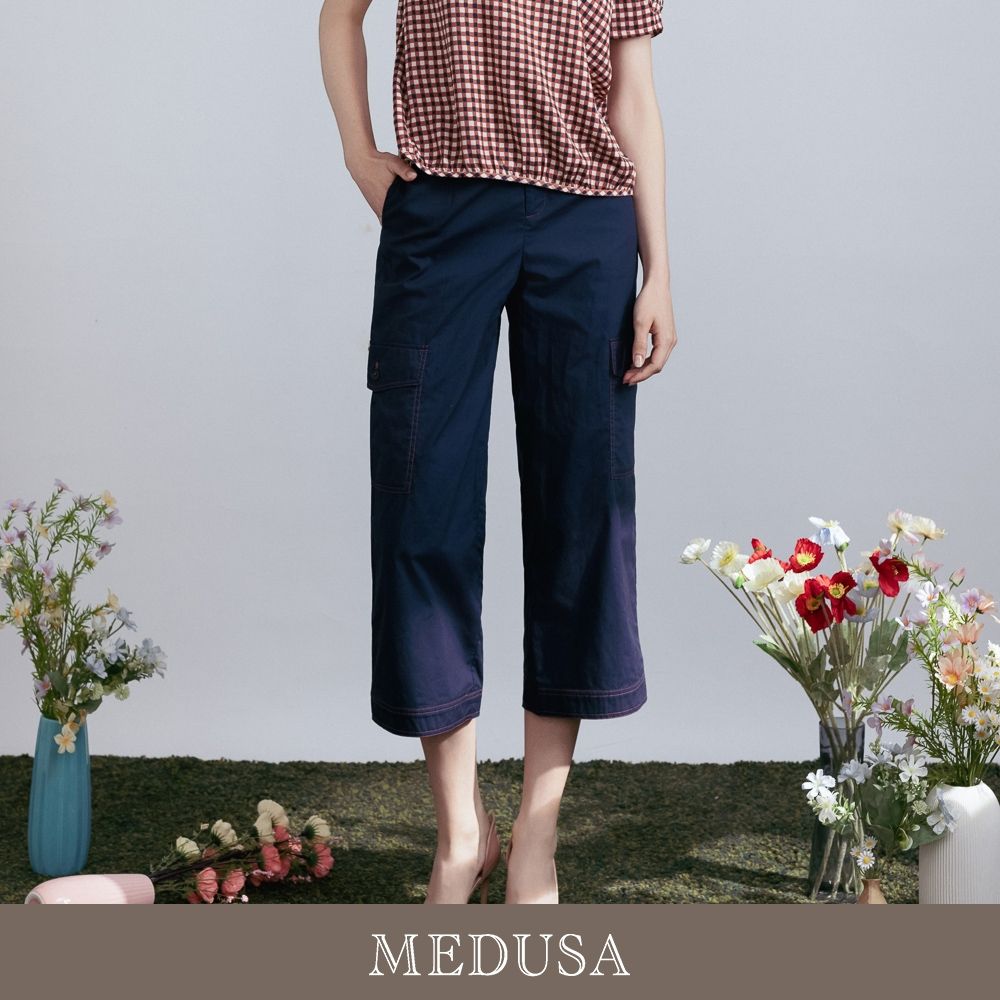現貨【MEDUSA 曼度莎】深藍大口袋造型直筒休閒褲（M-XL）｜女休閒褲 工裝褲 直筒褲