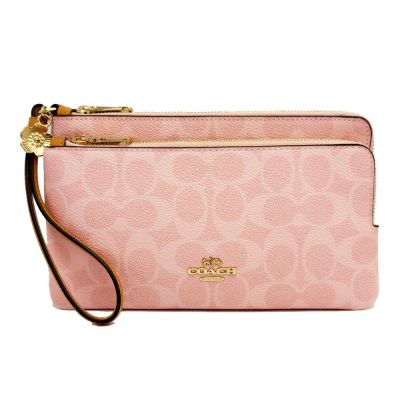 COACH 新款C LOGO雙層大手拿包/零錢包(大款-粉)