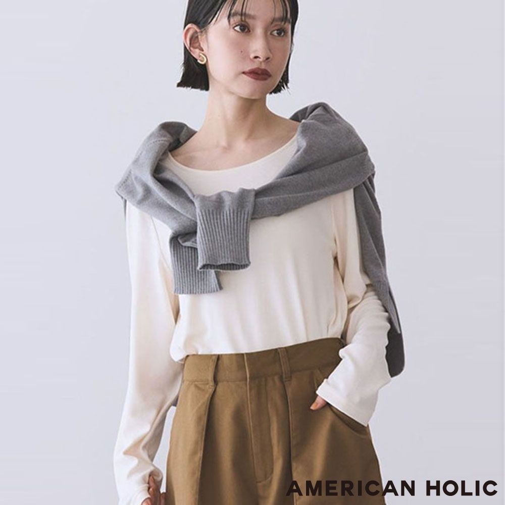 〚AMERICAN HOLIC〛素面圓領模毛感長袖上衣