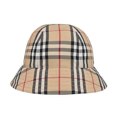 BURBERRY 巴寶莉 時尚格紋LOGO設計尼龍漁夫帽(典藏米)