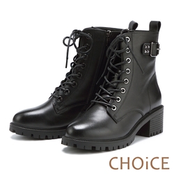率性皮帶釦環真皮綁帶短靴