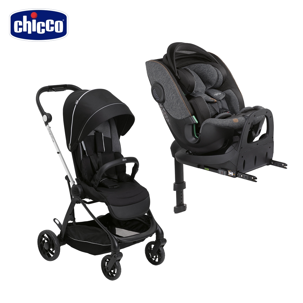 chicco官方直營-One4ever Lounge全能秒收雙向輕量手推車+Bi-Seat 全能i-size安全汽座Air版 (優雅黑)