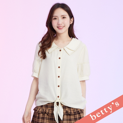 betty’s貝蒂思 跳色壓線多層領片綁帶襯衫(米白)