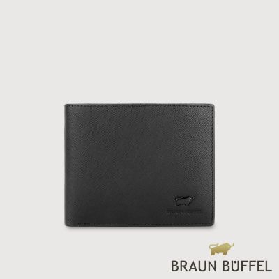 【BRAUN BUFFEL 德國小金牛】台灣總代理 艾康-A1 14卡中間翻透明窗短夾-黑色/BF582-317-BK