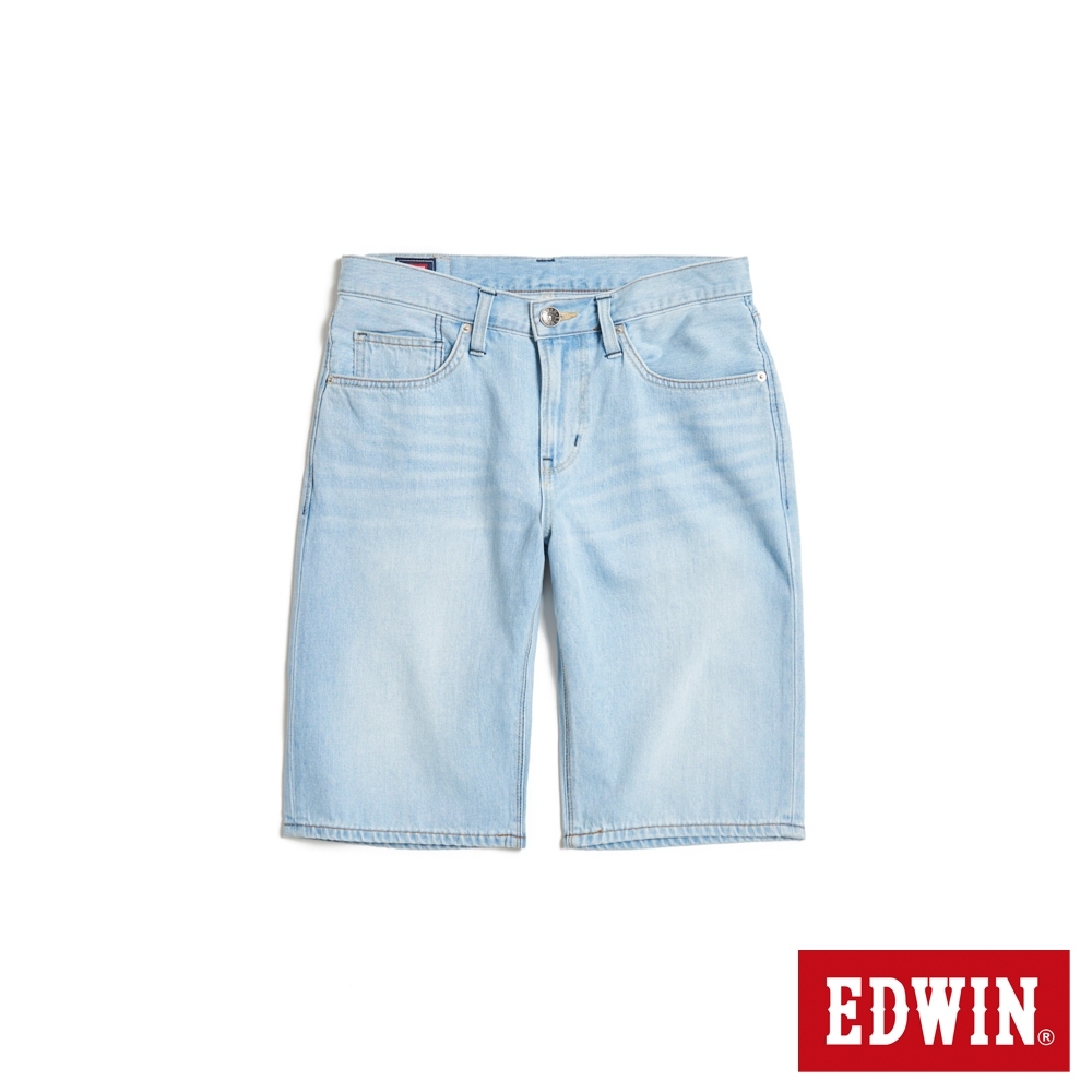 EDWIN 男裝 紅標 基本五袋牛仔短褲-漂淺藍
