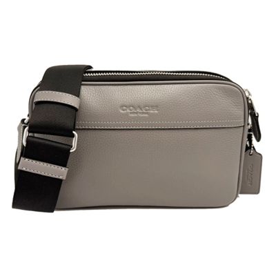 COACH 男款素面牛皮雙層拉練郵差/斜背包(灰)