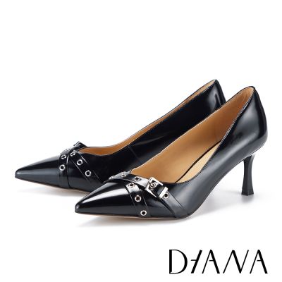 DIANA 開邊珠牛皮尖頭高跟鞋 黑色