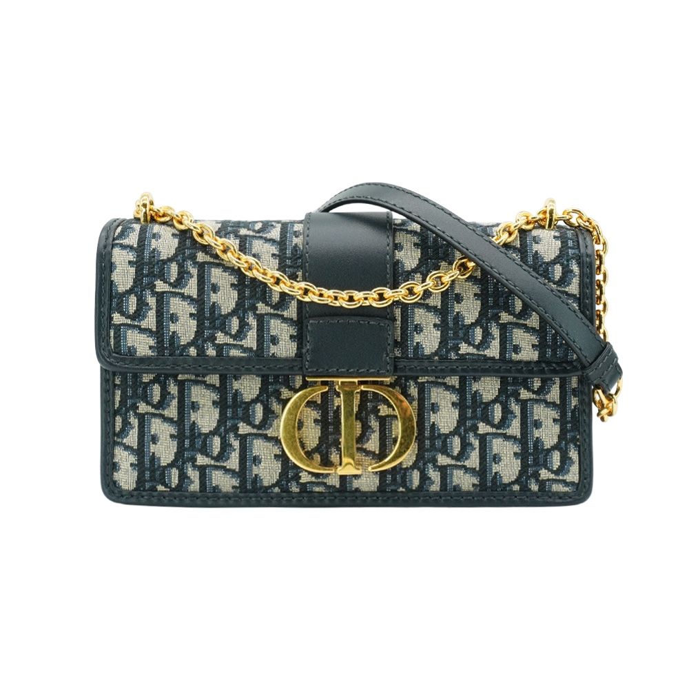Dior 迪奧 30 Montaigne East West 緹花布金釦斜背包(藍)