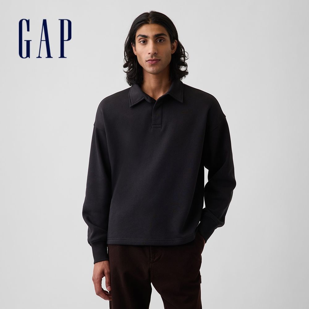 【GAP】VintageSoft寬鬆版Polo運動衫-無月黑(915598) (無月黑)