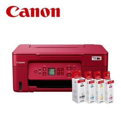【Canon】PIXMA G3770 紅色 原廠連續供墨複合機+GI71原廠四色墨水1組