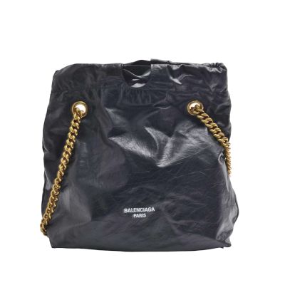 BALENCIAGA巴黎世家 Balenciaga 巴黎世經典CRUSH TOTE品牌LOGO小牛皮手提/肩背包(小-黑色)