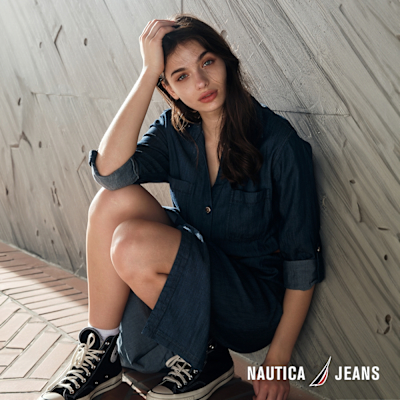 Nautica 女裝 率性牛仔連身長裙-藍色