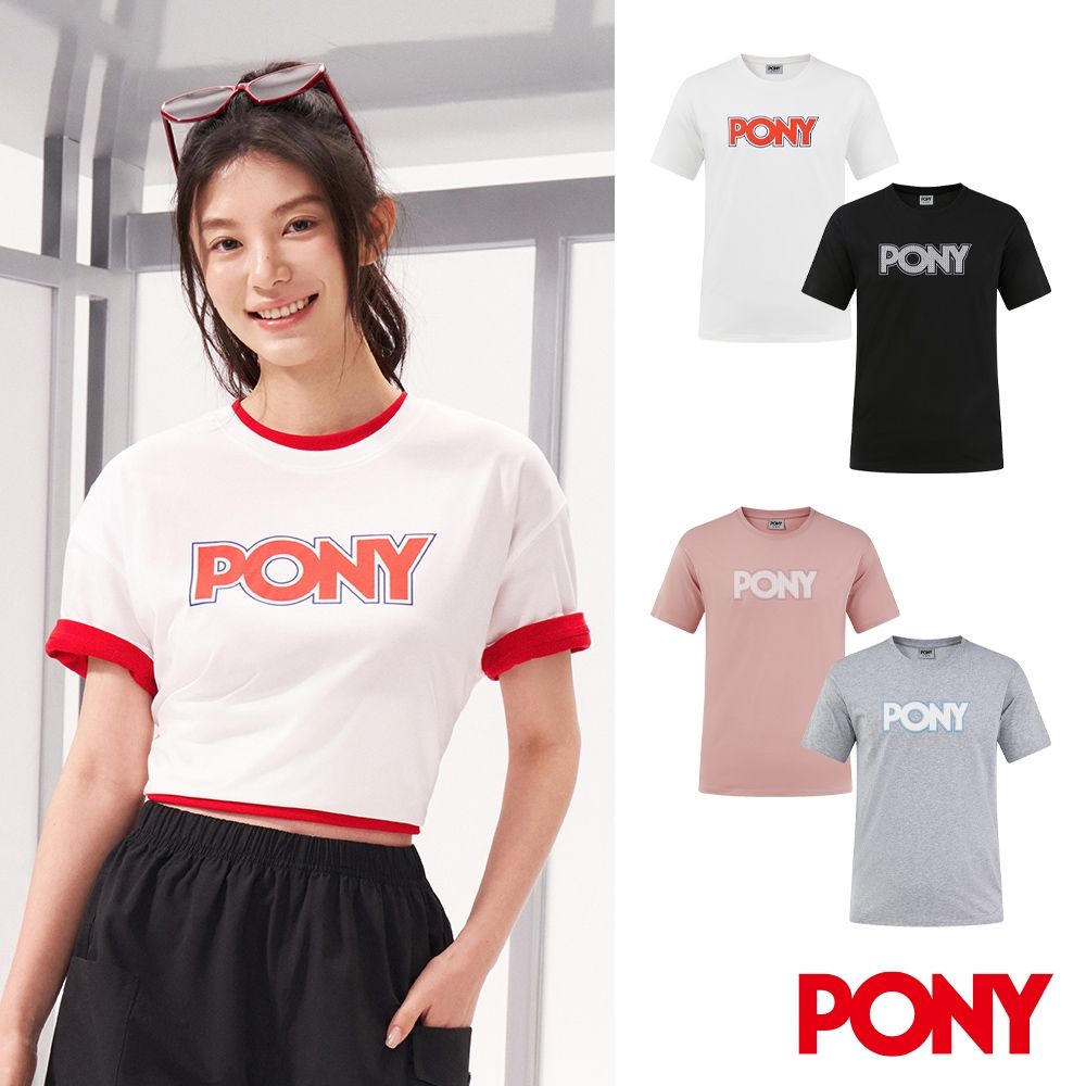 【PONY】經典LOGO 抑菌抗臭 冰感顆料降溫 微落肩 寬鬆 中性 T恤 四色任選 (黑)