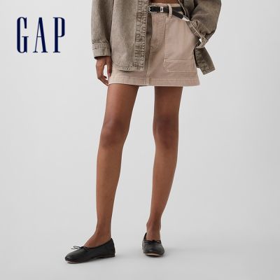 【GAP】高腰工裝迷你褲裙-淺卡其(898546)