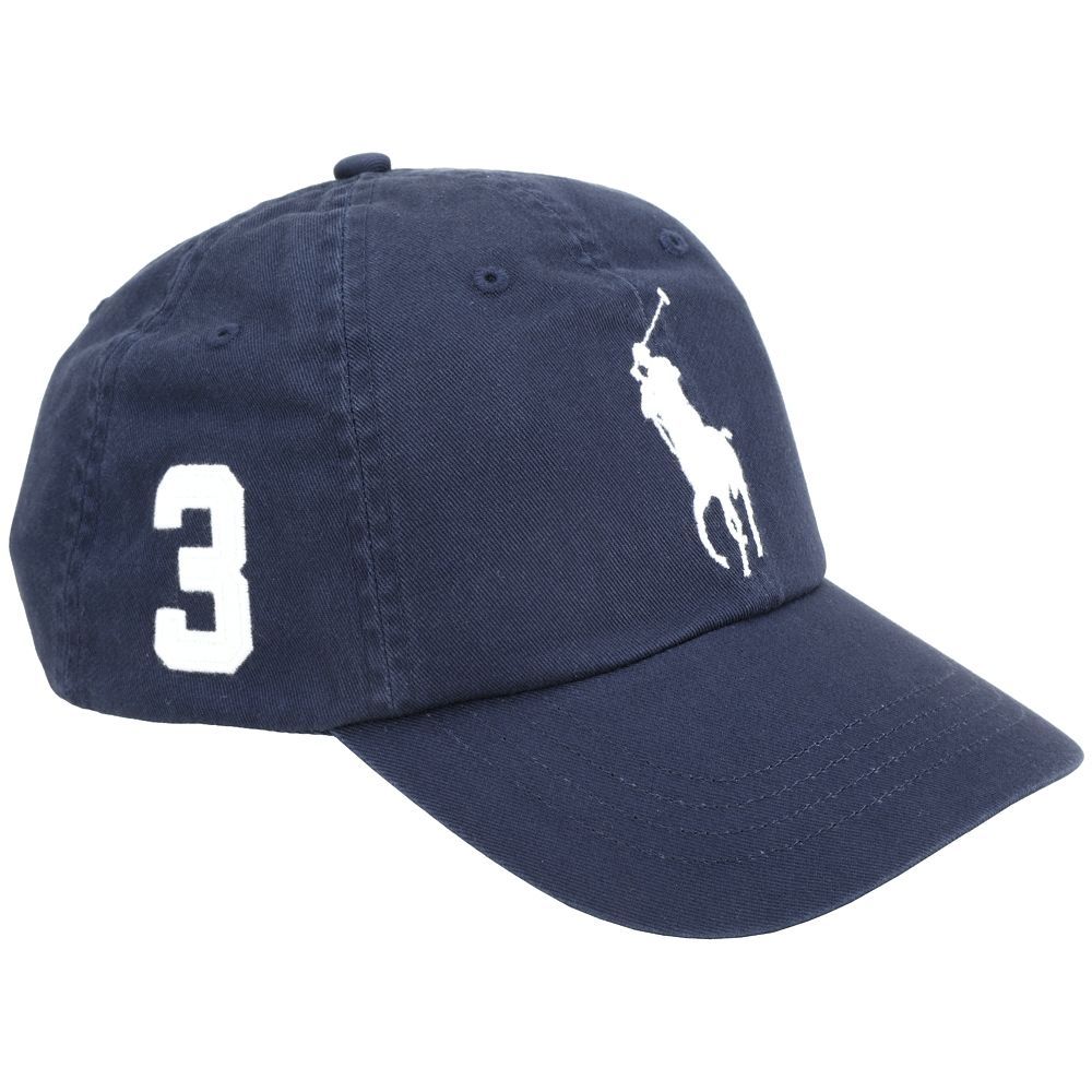 Polo Ralph Lauren Pony 馬刺繡數字補丁皮帶調節斜紋純棉棒球帽-多色可選 (深藍)