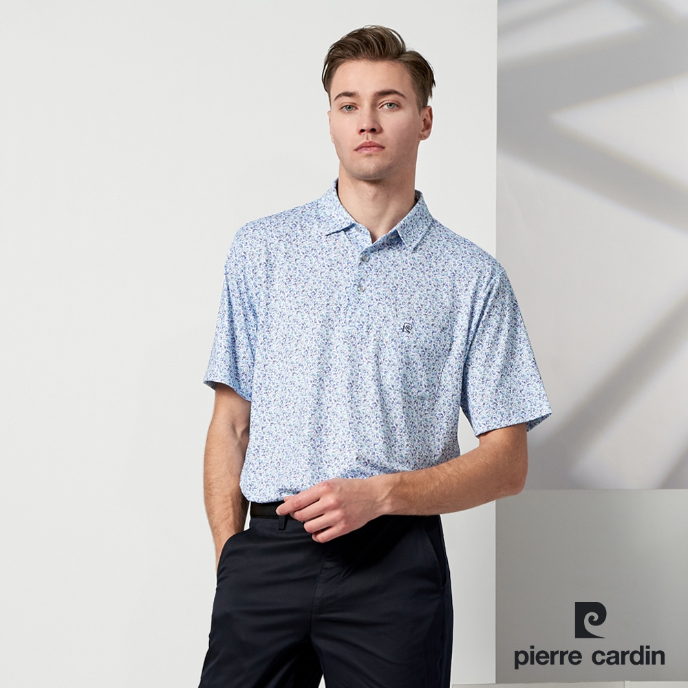 pierre cardin 皮爾卡登 男款 TOP印花短袖POLO衫-水藍色(5237288-35)