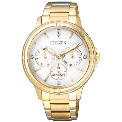CITIZEN Eco-Drive 無暇光彩光動能女錶-白x金-FD2032-55A