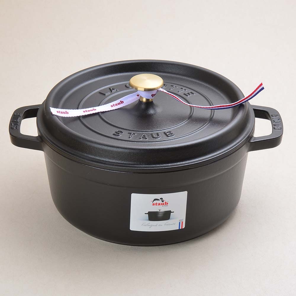 Staub 圓形鑄鐵鍋24cm 3.7L 黑色法國製湯鍋燉鍋(電磁爐IH爐可用