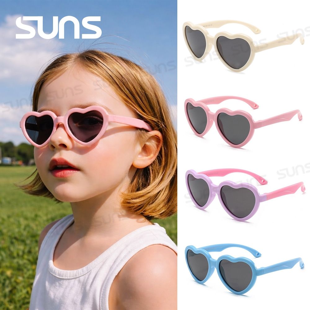 【SUNS】兒童偏光太陽眼鏡 韓版ins愛心造型墨鏡 TR90彈力壓不壞材質 抗UV400 S1107