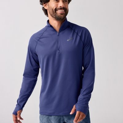 BROOKS 男 Dash 奔跑1/4拉鏈長袖上衣 3.0 深夜藍(211565450)