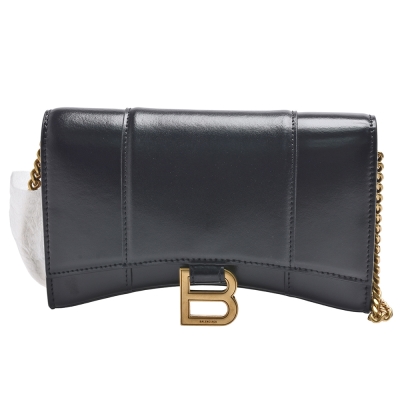 BALENCIAGA巴黎世家 BALENCIAGA 巴黎世家 經典HOURGLASS系列光滑小牛皮WOC鍊帶斜背包(黑色)