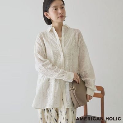 〈AMERICAN HOLIC〉蕾絲混搭拼接襯衫