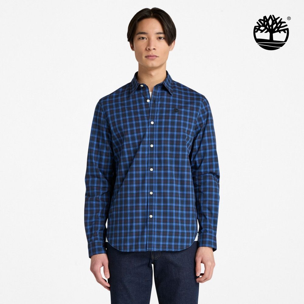 Timberland官方旗艦 男款深寶石藍府綢格紋襯衫|A6BJ8B68