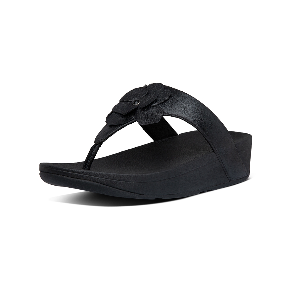 FitFlop LOTTIE CORSAGE SUEDE TOE-THONGS 麂皮花朵夾腳涼鞋-女(靓黑色