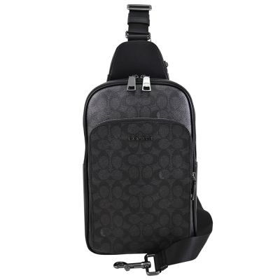COACH 浮雕LOGO滿版印花單肩後背包/胸口包(黑灰)
