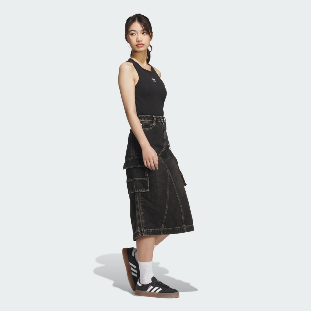 adidas 愛迪達長裙女牛仔長裙運動裙寬鬆RAC DENIM SKIRT 黑