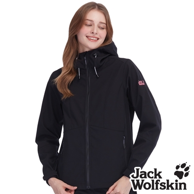 【Jack wolfskin 飛狼】女 防風防潑水內刷毛保暖外套 Softshell 連帽軟殼衣『午夜黑』