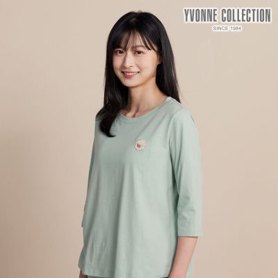 YVONNE 以旺傢飾 黑鼻羊繡花七分袖上衣-原野綠