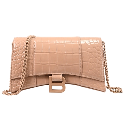 BALENCIAGA巴黎世家 BALENCIAGA Hourglass 經典鱷魚壓紋小牛皮WOC斜背鍊包(裸色)
