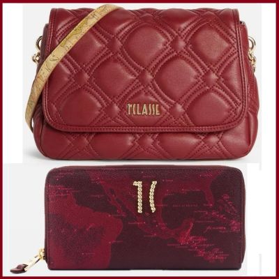 Alviero Martini 義大利地圖包 迎春雙喜包 菱格鍊帶側背包+12卡長夾-紅色 新春福袋